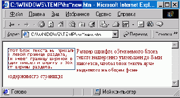 Обтекание блока текста